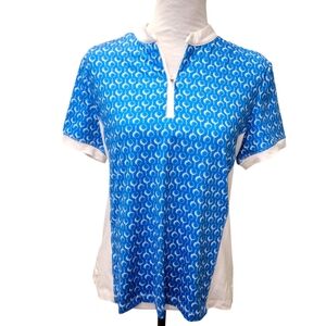 Lillie Green Golf Shirt Womens Petite Large PL Blue 1/4 Zip Performance Top